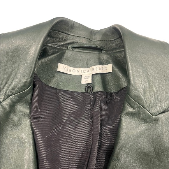Veronica Beard Cooke Leather Dickey Double Breasted Jacket Blazer Dark Green 00 - Picture 15 of 16